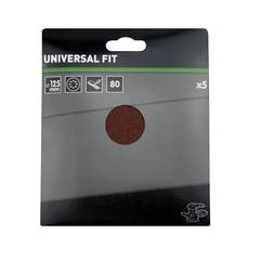 Universal Fit Random Orbit Sanding Sheet Pack (12.5 cm, 80 Medium Grit, 5 Pc.)