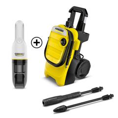 Karcher K4 Compact Pressure Washer (130 bar) + Karcher Handheld Vacuum Cleaner, VCH 2