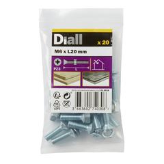 Diall Zinc-Plated Carbon Steel Machine Screw & Nut Pack (M6 x 20 mm, 20 Pc.)