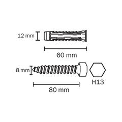 Diall Universal Nylon & Steel Wall Plug Pack (12 x 60 mm, 2 Pc.)