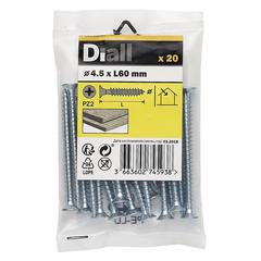 Diall Zinc-Plated Carbon Steel Wood Screw Pack (4.5 x 60 mm, 20 Pc.)