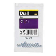Diall Zinc-Plated Carbon Steel Hex Nut Pack (M3, 20 Pc.)