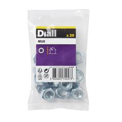 Diall Zinc-Plated Carbon Steel Hex Nut Pack (M10, 20 Pc.)