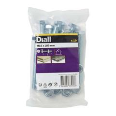 Diall M10 Hex Carbon Steel Bolt & Nut (80 mm, 10 Pc.)