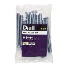 Diall M12 Hex Carbon Steel Bolt & Nut (120 mm, 10 Pc.)