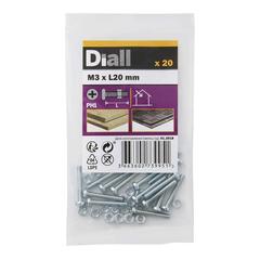 Diall M3 Carbon Steel Pan Head Machine Screw & Nut (20 mm, 20 Pc.)
