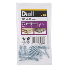 Diall M3 Carbon Steel Countersunk Machine Screw & Nut (20 mm, 20 Pc.)