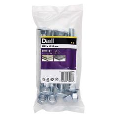 Diall Zinc-Plated Carbon Steel Square Coach Nut & Bolt Pack (M12 x 120 mm, 5 Pc.)