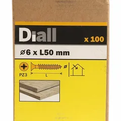 Diall Zinc-Plated Carbon Steel Wood Screw Pack (6 x 50 mm, 100 Pc.)