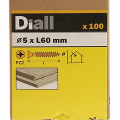 Diall Zinc-Plated Carbon Steel Wood Screw Pack (5 x 60 mm, 100 Pc.)