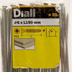 Diall Zinc-Plated Carbon Steel Wood Screw Pack (6 x 150 mm, 50 Pc.)