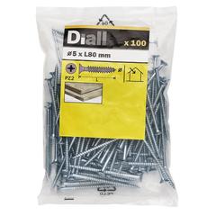 Diall Zinc-Plated Carbon Steel Wood Screw Pack (5 x 80 mm, 100 Pc.)