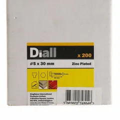 Diall Zinc-Plated Carbon Steel Hex Coach Screw Pack (5 x 30 mm, 200 Pc.)