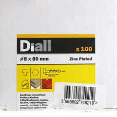 مجموعة براغي كوتش سداسية فولاذ كربوني مطلي بالزنك ديال (8 × 80 ملم، 100 قطعة)