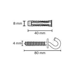 Diall Nylon & Steel Universal Wall Plug & S-Hook Pack (8 x 40 mm, 2 Pc.)