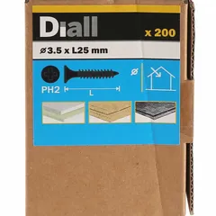 Diall Carbon Steel Universal Screw Pack (3.5 x 25 mm, 200 Pc.)