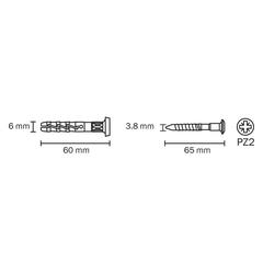 Diall Nylon Mushroom Hammer-In Plug Pack (6 x 60 mm, 20 Pc.)