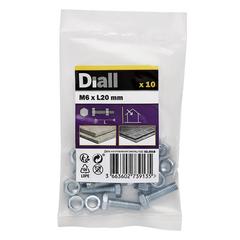 Diall Zinc-Plated Carbon Steel Hex Bolt & Nut Pack (M6 x 20 mm, 10 Pc.)