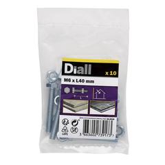 Diall Zinc-Plated Carbon Steel Hex Bolt & Nut Pack (M6 x 40 mm, 10 Pc.)