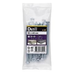 Diall Zinc-Plated Carbon Steel Hex Bolt & Nut Pack (M6 x 80 mm, 10 Pc.)