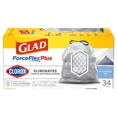 Glad Force Flex Polyethylene Resin Tall Kitchen Bag Pack (Mountain Air 34 Pc.)