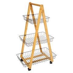 5Five Modern Bamboo 3 Level Trolley W/Wheels (54.5 x 35.5 x 88 cm)