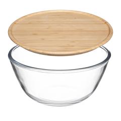 5Five Glass Salad Bowl W/Bamboo Lid (2.5 L)