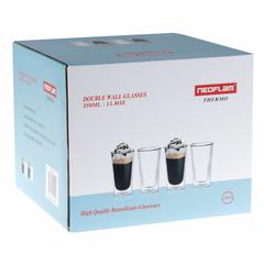 Neoflam Borosilicate Glass Double Wall Mug Set (350 ml, 4 Pc.)