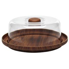 Evelin Bamboo & Acrylic Cake Serving Tray W/ Cover (23 x 23 x 7 cm)