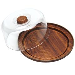 Evelin Bamboo & Acrylic Cake Serving Tray W/ Cover (23 x 23 x 7 cm)