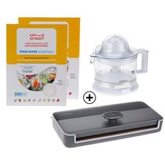 Crownline Vacuum Sealer, VS-246 (40.9 x 10.2 x 51.7 cm) + Vacuum Bag Pack, VB-2030  (20 x 30 cm, 20 Pc.) + Vacuum Bag Pack , VB-1525 (15 x 25 cm, 20 Pc) + Citrus Juicer,  CJ-268 (500 ml)