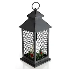 Feeric Battery Operated LED Decorative Grid Lantern Light (13.5 x 13.5 x 31 cm, 3 Pc.)