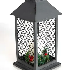 Feeric Battery Operated LED Decorative Grid Lantern Light (13.5 x 13.5 x 31 cm, 3 Pc.)