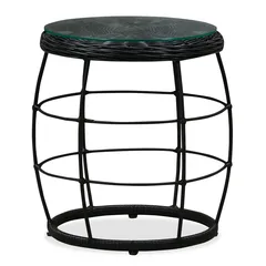 Cocoon Steel Wicker Side Table W/Tempered Glass (53 x 53 x 46 cm)