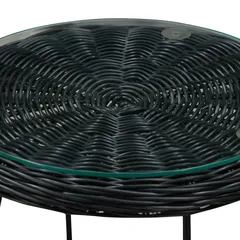 Cocoon Steel Wicker Side Table W/Tempered Glass (53 x 53 x 46 cm)