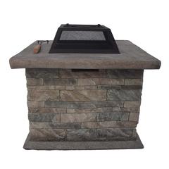 حفرة نار مربعة خشبية حجري (65 × 65 × 50 سم)