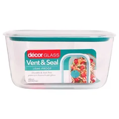 Vent & Seal Glass Food Container (600 ml, Oblong)