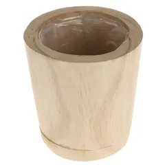 Mega Collections Acacia Wood Round Plant Pot (16 x 16 x 16.5 cm)