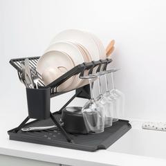 Brabantia SinkSide Aluminum & Plastic Large Foldable Dish Drying Rack (42 x 51 x 33 cm, Dark Gray)