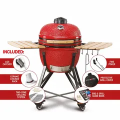 Kamado Bono Media Ceramic Charcoal Grill Set, TQ0020RED (52 cm, Red)