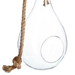 Atmosphera Drop-Shaped Hanging Glass & Rope Plant Pot (20 cm)