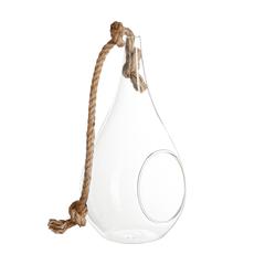 Atmosphera Drop-Shaped Hanging Glass & Rope Plant Pot (12.5 cm)