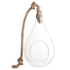 Atmosphera Drop-Shaped Hanging Glass & Rope Plant Pot (12.5 cm)