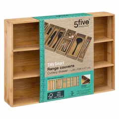 5Five Bamboo 3-Compartment Utensil Holder (28 x 38 x 7 cm)