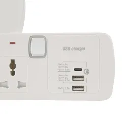 وصلة كهربائية ثلاثية المقبس على شكل حرف تي مع منفذ USB-C و USB-A أوشتراكو (3250 واط)
