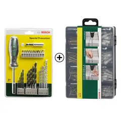 طقم لقم وريش مثقاب ومفك براغي بوش (27 قطعة) + طقم تركيب (173 قطعة)