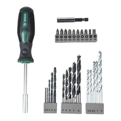 طقم لقم وريش مثقاب ومفك براغي بوش (27 قطعة) + طقم تركيب (173 قطعة)