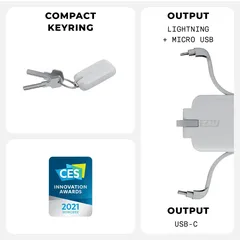Rolling Square TAU 3-in-1 Mini Power Bank (1400 mAh, Pure White)