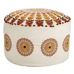 Living Space Canvas & Cotton Embroidered Pouf Cushion (51 x 38 cm)
