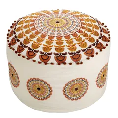 Living Space Canvas & Cotton Embroidered Pouf Cushion (51 x 38 cm)